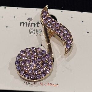 NWT Crystal Eighth Note Musical Brooch Pin Purple